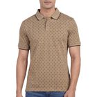 Men's Beige Cotton Polo Neck Classic T-Shirt, Beige, small