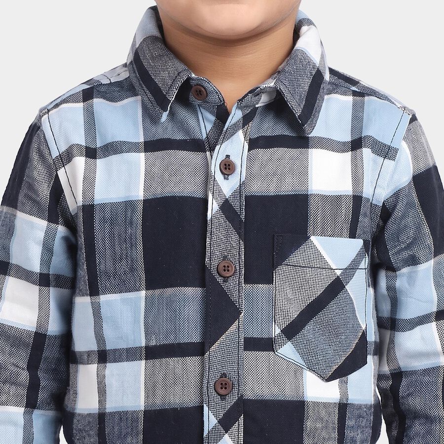 Boys' Light Blue Cotton Checked Regular Fit Shirt, Light Blue, large