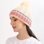 Women's Cream Knitted Pom-Pom Winter Cap, ऑफ व्हाइट, small image number null