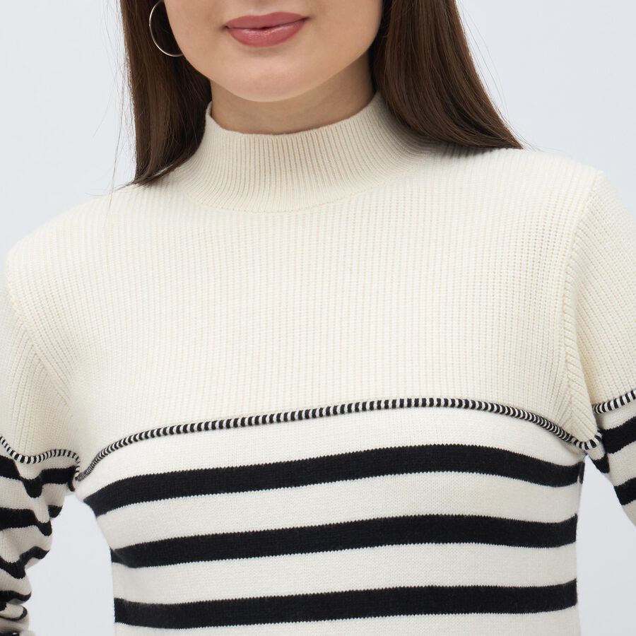 Women's Off-White High Neck Casual Pullover, ऑफ व्हाइट, large image number null