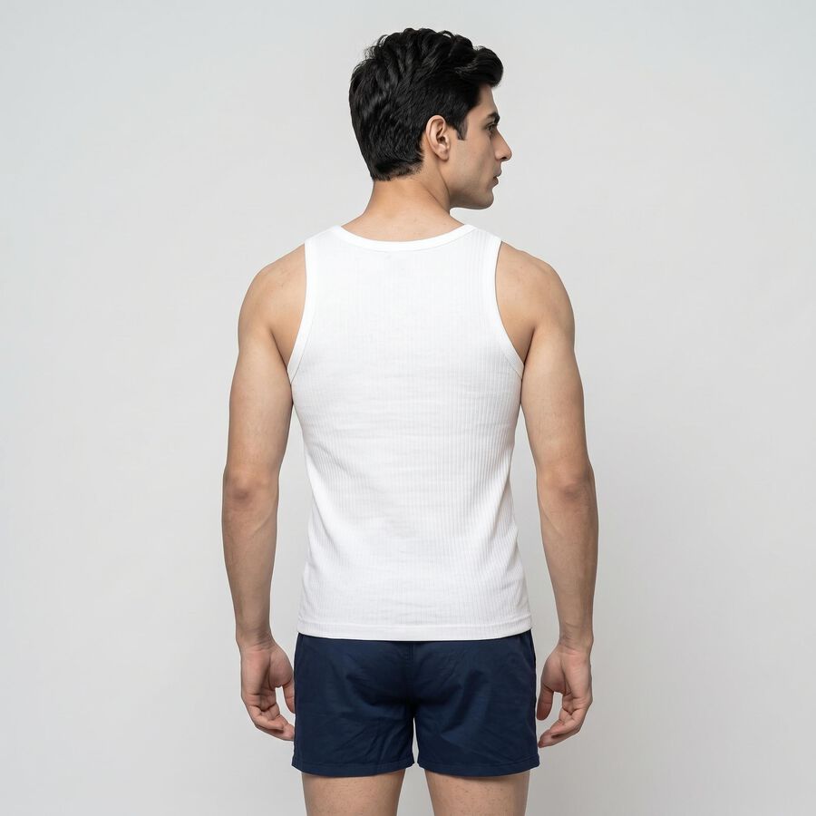 Men's White Cotton Round Neck Sleeveless Vest, White, large
