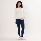 Women's Off White Cotton Crew Neck Casual Top, ऑफ व्हाइट, small