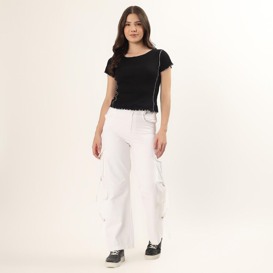 Women's White Wide-Leg High-Rise Patch Pocket Jeans, सफ़ेद, large