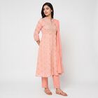 Women's Light Pink Cotton Mandarin Collar Printed Straight Kurta, हल्का गुलाबी, small