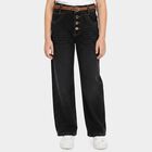 Girls Black Straight Fit Button Fly Jeans, काला, small