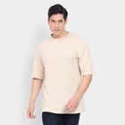 Men's Round Neck Half Sleeves T-Shirt, Beige, small