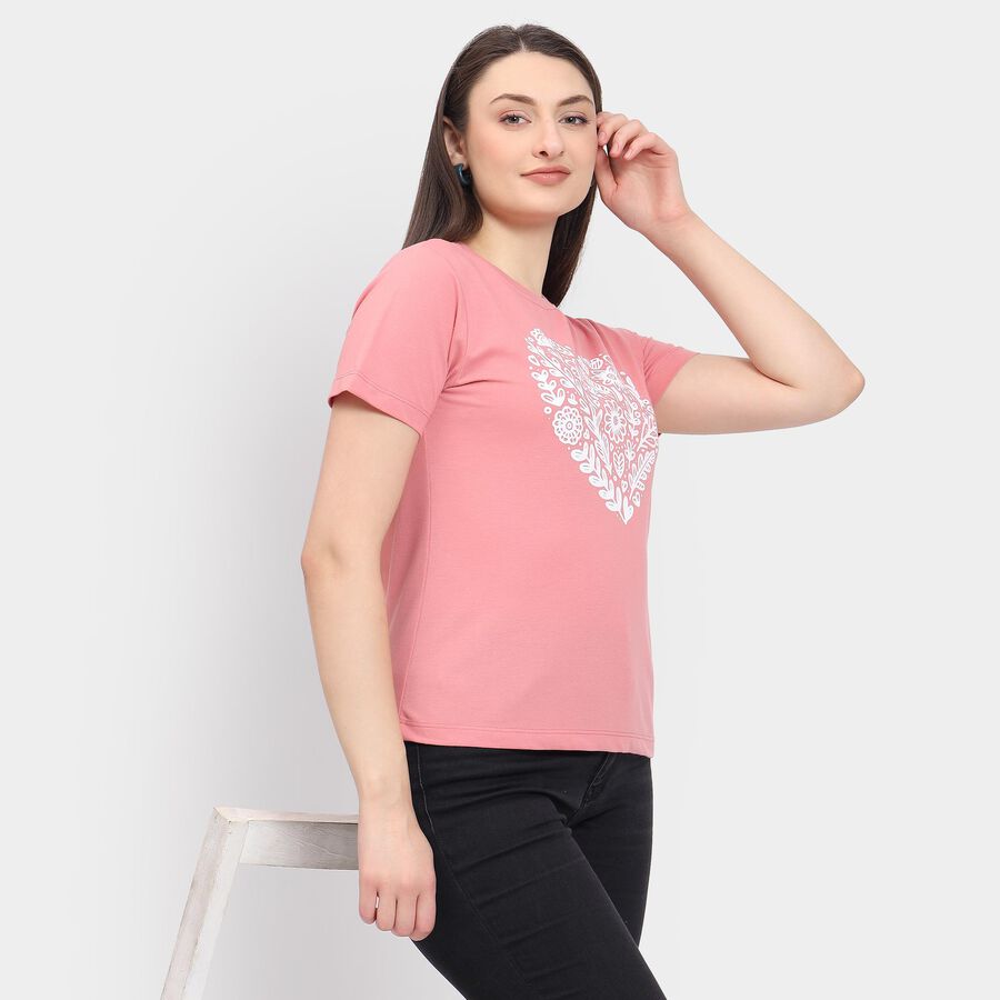 Ladies' Round Neck T-Shirt, Pink, large