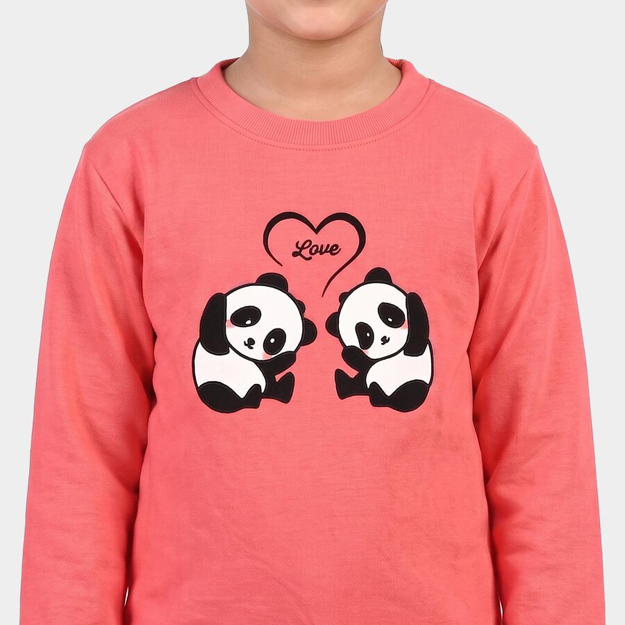 Girls' Coral Crew Neck Graphic Print Sweatshirt, मूँगा (कोरल), large