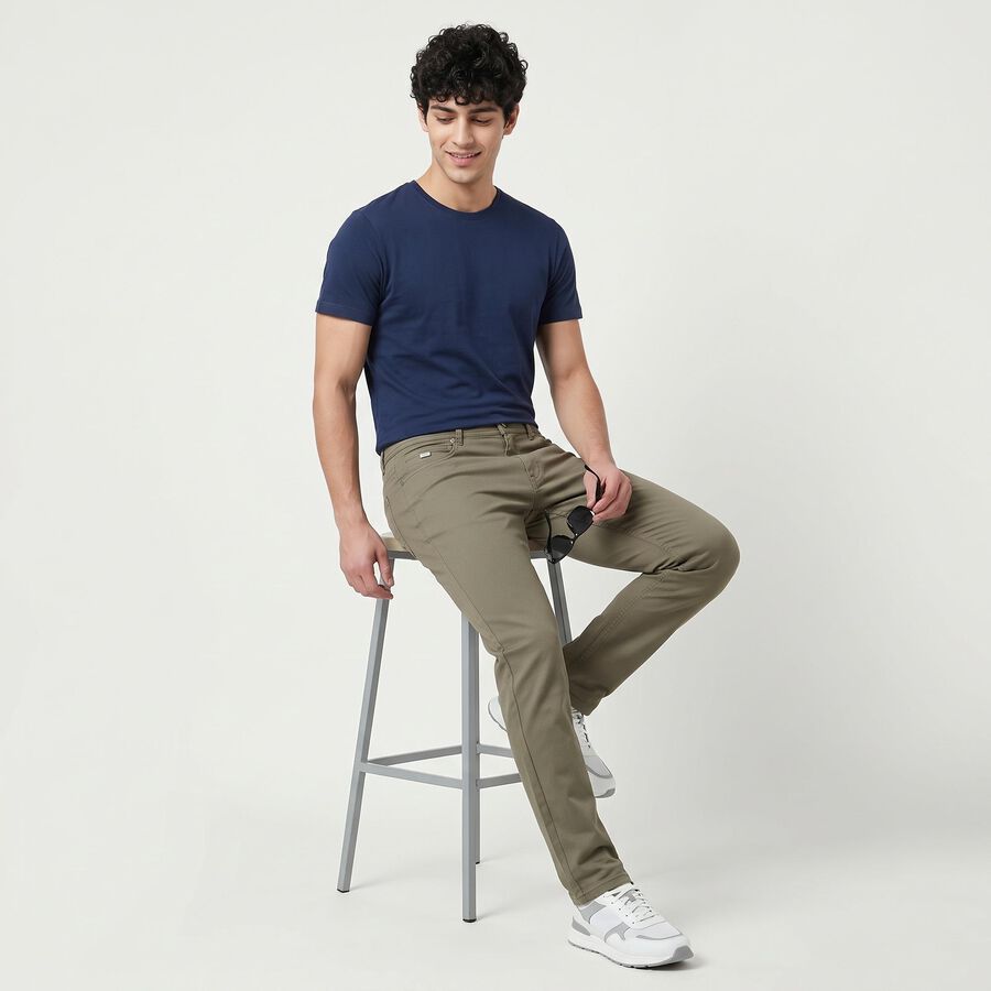 Men's Olive Green Slim Fit Solid Jeans, ओलिव, large