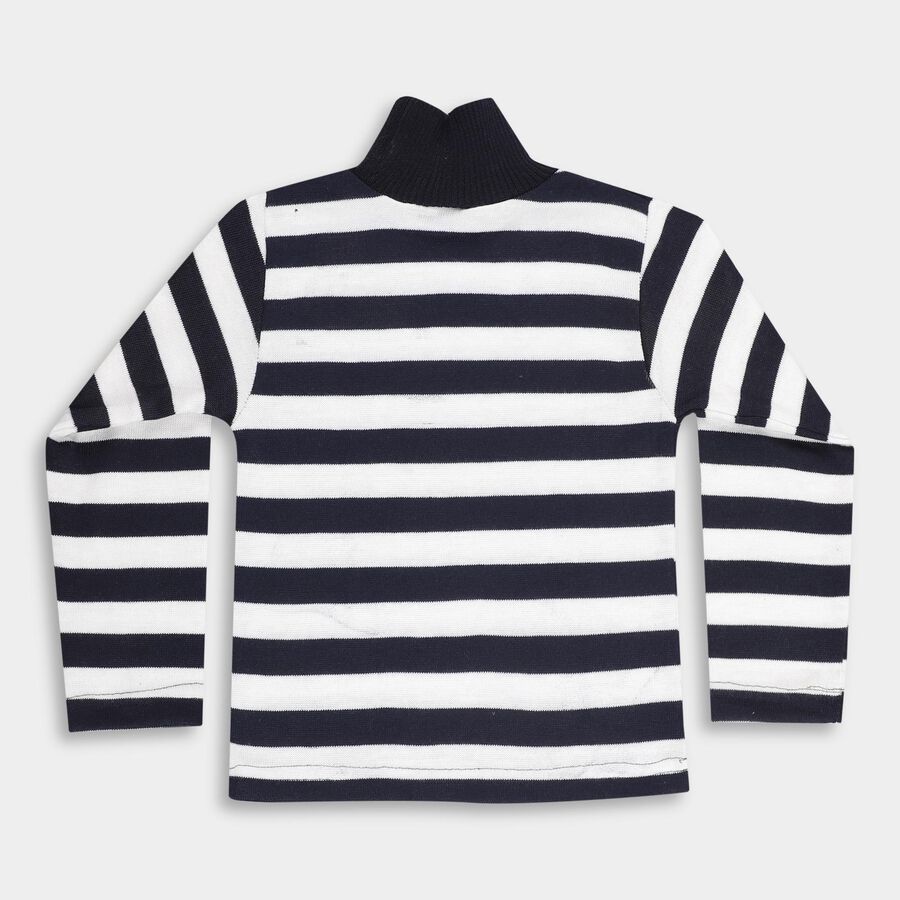 Boys Deep Midnight Navy Blue High Neck Striped Pullover, नेवी ब्लू, large image number null