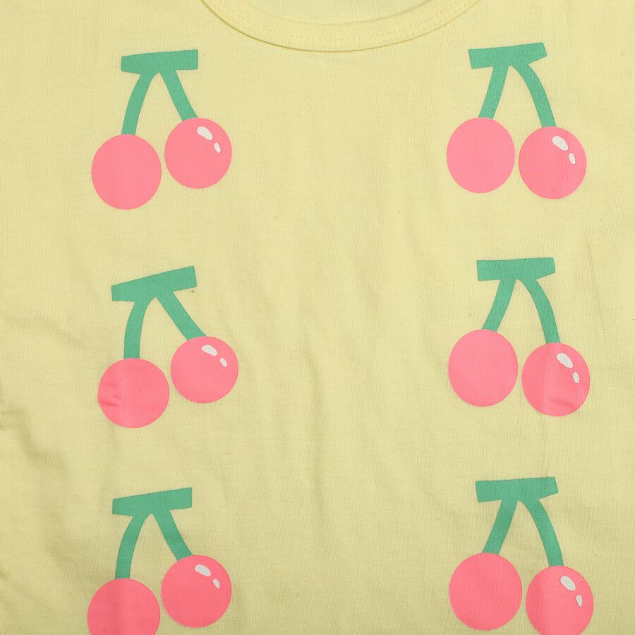 Girls Yellow Cotton Round Neck Casual T-Shirt, Yellow, large