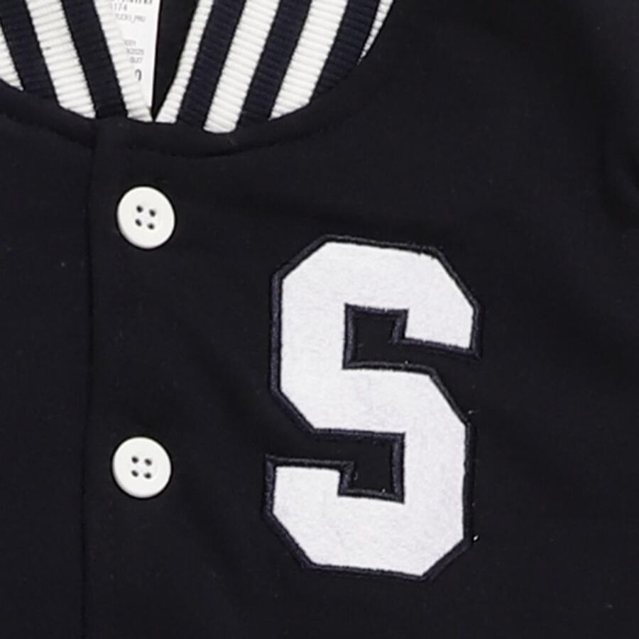 Boys' Navy Varsity Collar Embroidered Baba Suit, Navy Blue, large image number null