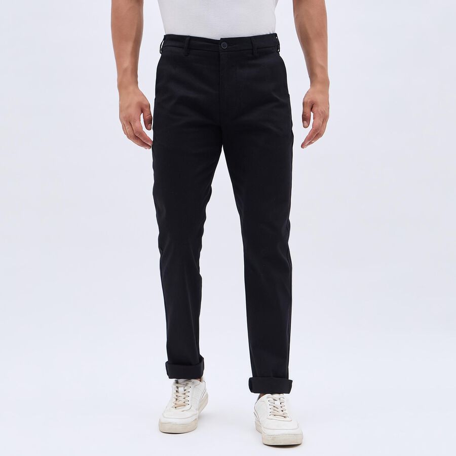 Men's Cross Pocket Slim Fit Casual Trousers, Black, large image number null