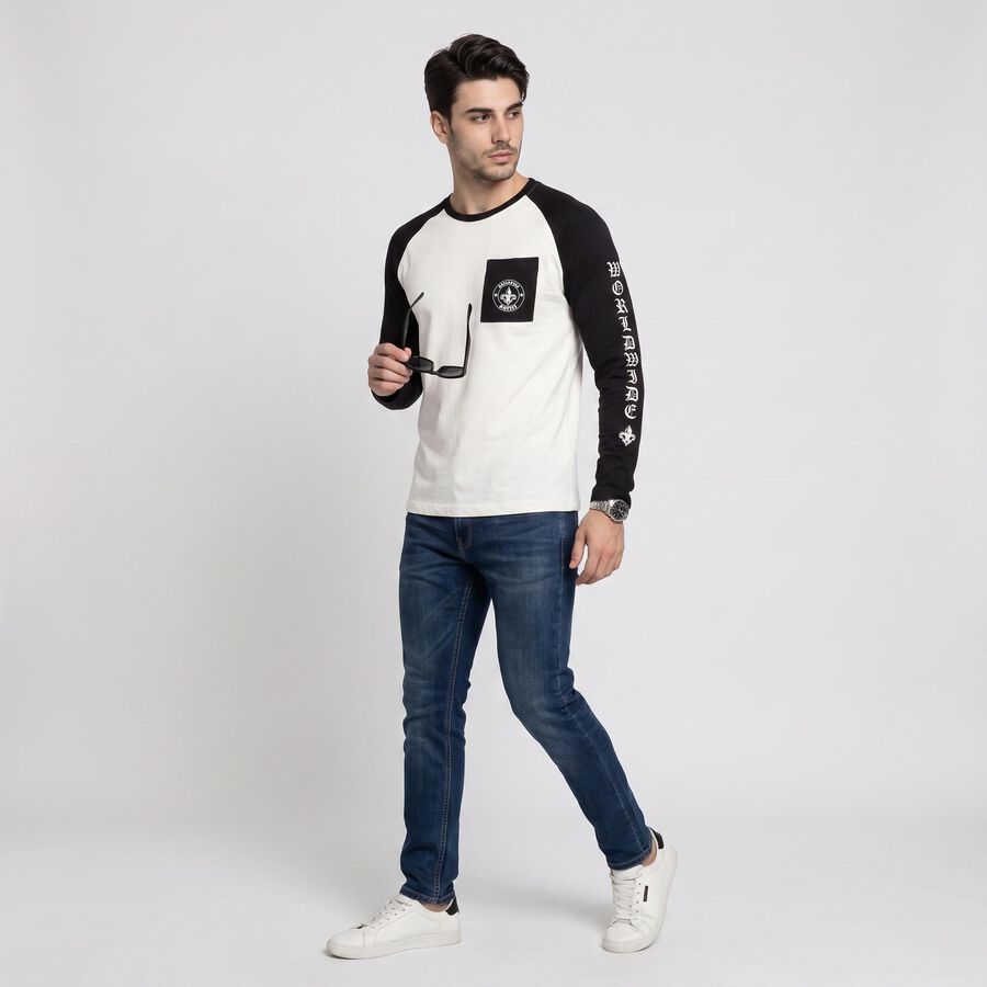 Men's White Crew Neck Raglan T-Shirt, White, large