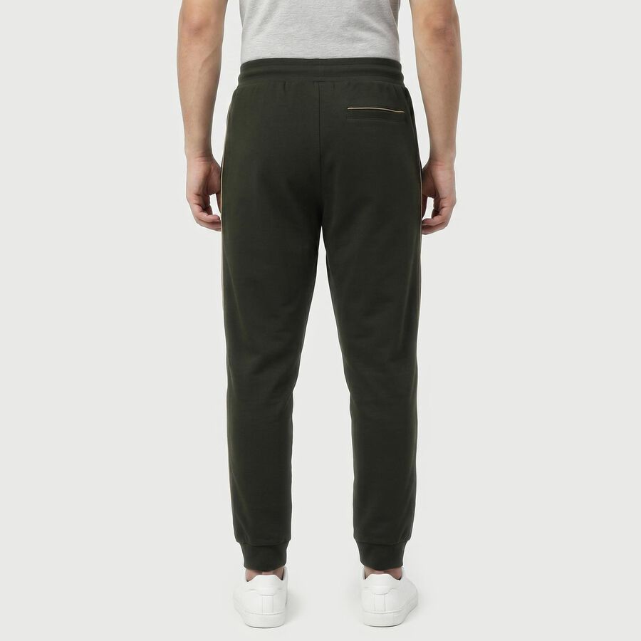Men's Olive Green Jogger Fit Side-Striped Track Pants, ओलिव, large