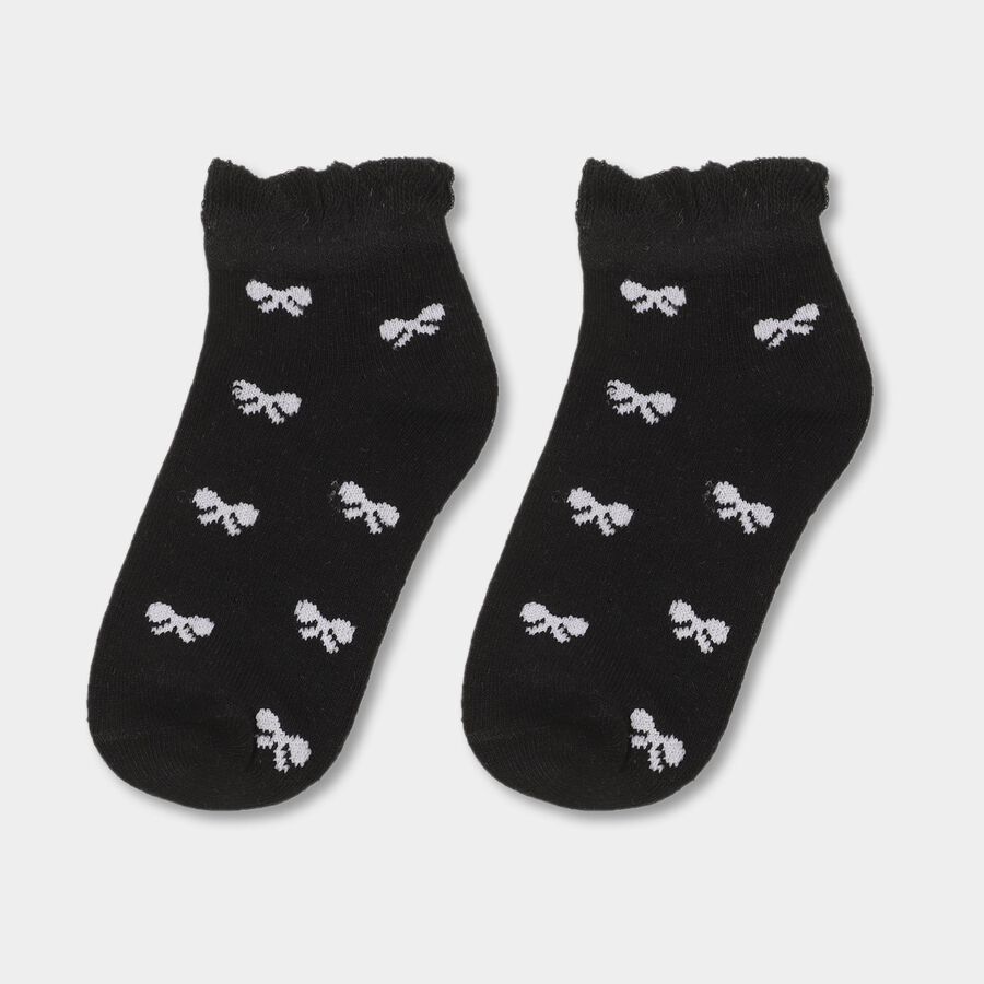 Girls' Black and White Regular Fit Bow Pattern Pack of 2 Socks, Black, large image number null