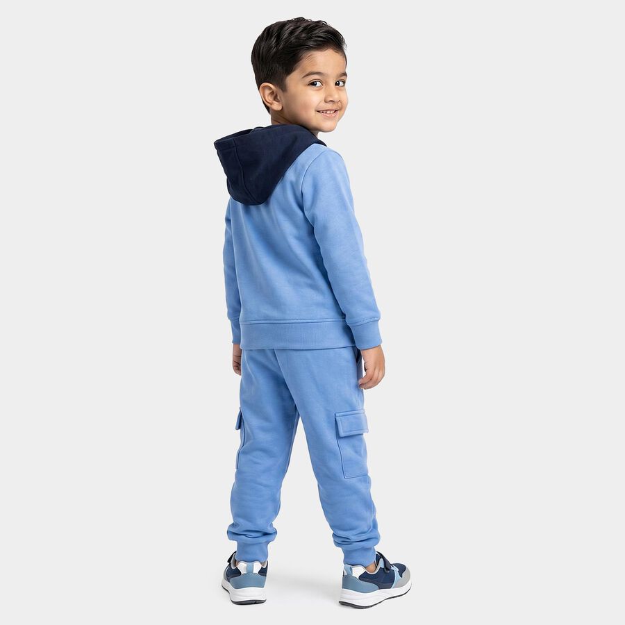 Boys Light Blue Hooded Neck Colorblock Baba Suit, Mid Blue, large