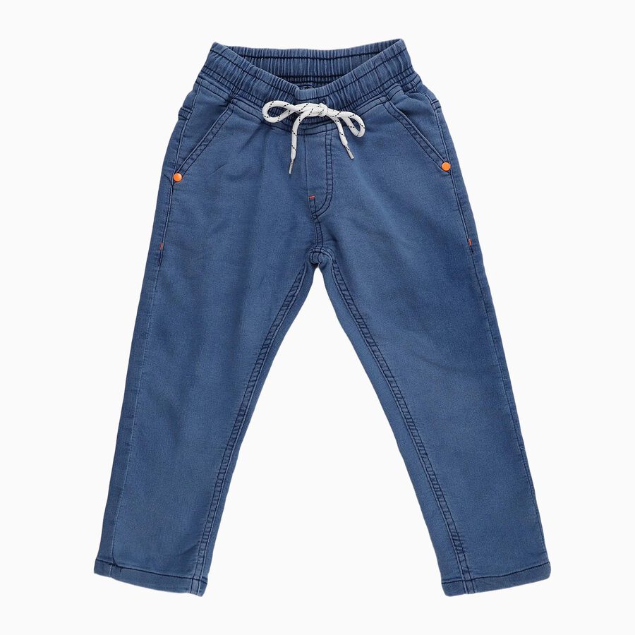 Boys' Muted Steel Blue Regular Fit Elastic Waist Jeans, हल्का नीला, large image number null