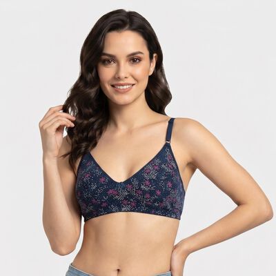 Women's Navy Blue Cotton V-Neck Bralette Bra