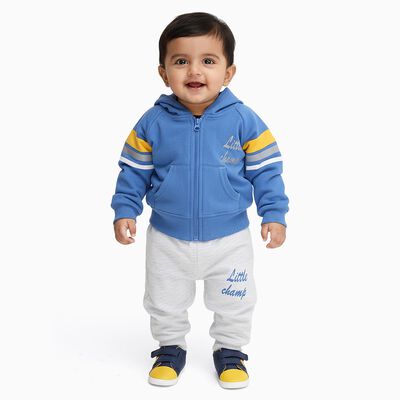 Infants' Blue Hoodie Cuff Sleeve Printed Baba Suit