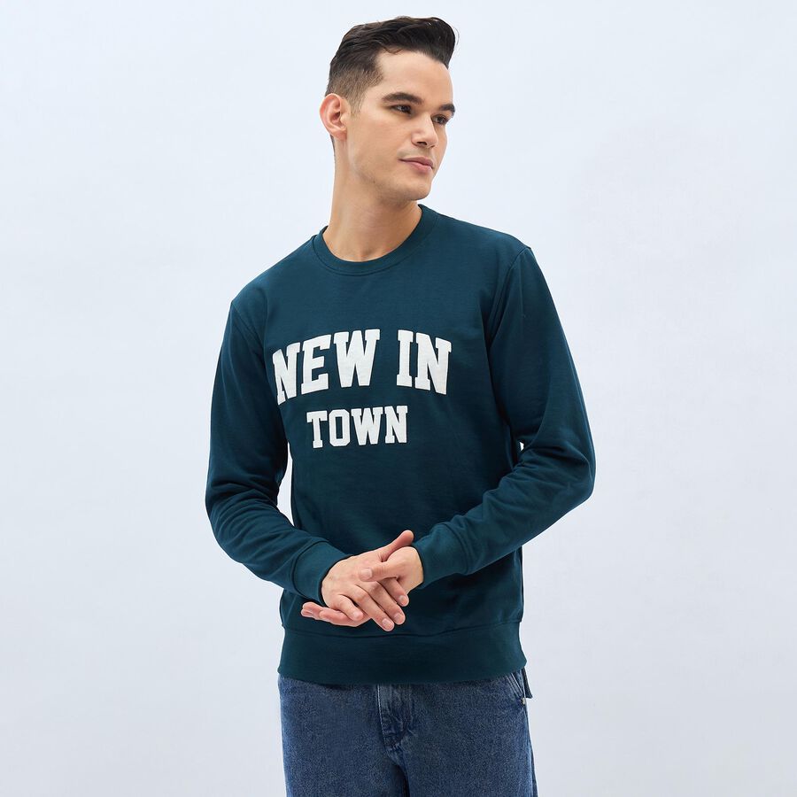 Men's Dark Teal Crew Neck Casual Sweatshirt, Teal Blue, large image number null