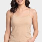 Women's Beige Cotton Scoop Neck Camisole Slip, Beige, small