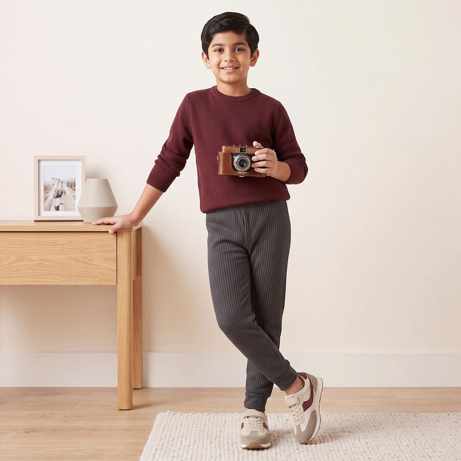 Boys' Charcoal Long Johns Thermal, Charcoal, large