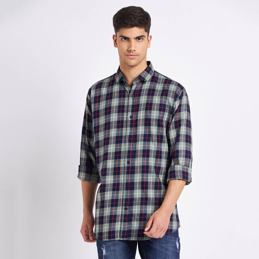 Cotton Checks Casual Shirt, Light Green, large image number null