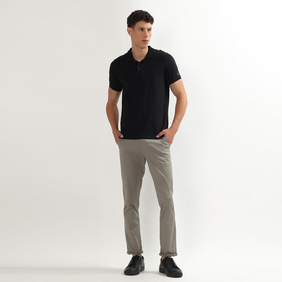 Unisex Muted Charcoal Black Skinny Fit Cross Pocket Casual Trousers, हल्का ग्रे, large image number null