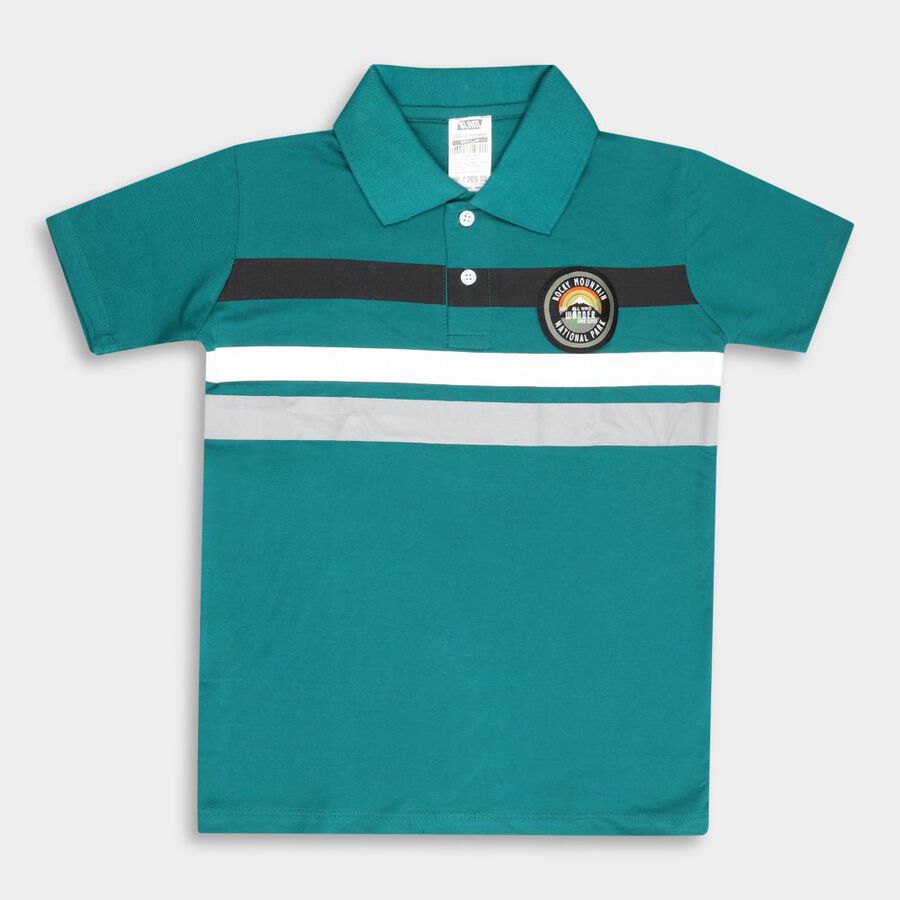 Boys' Cotton T-Shirt, गहरा हरा, large image number null