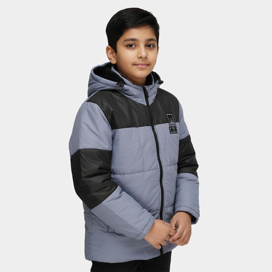 Boys Grey and Black Hooded Casual Jacket, Light Blue, large image number null