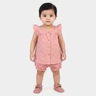 Infants Pink Cotton Square Neck Short Set Upper and Bottom Set, Light Pink, small
