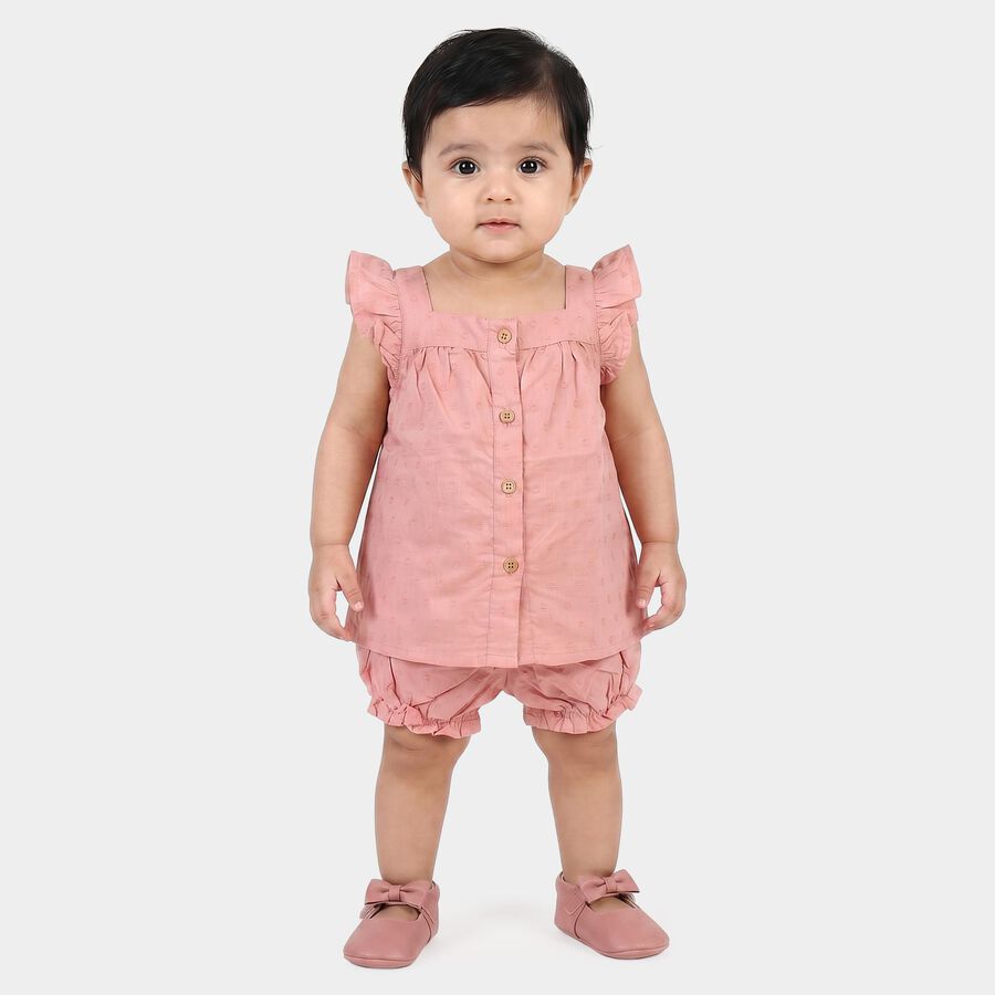 Infants Pink Cotton Square Neck Short Set Upper and Bottom Set, Light Pink, large