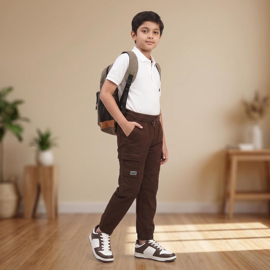 Boys' Brown Regular Fit Cargo Trousers, भूरा, large