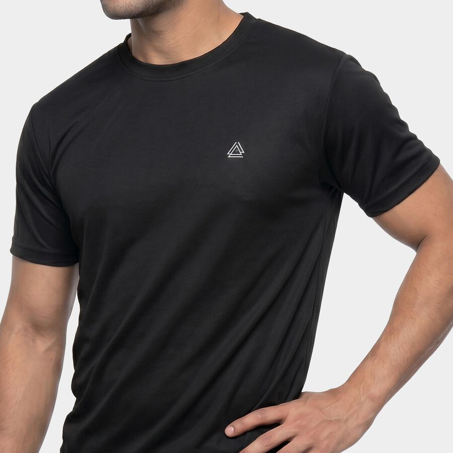 Men's Black Crew Neck Regular Drifit T-Shirt, काला, large