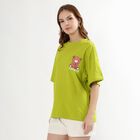 Women's Lime Green Cotton Round Neck Casual T-Shirt, Neon Green, small