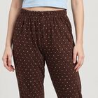 Women's Brown Straight Fit Polka Dot Pyjama, Brown, small