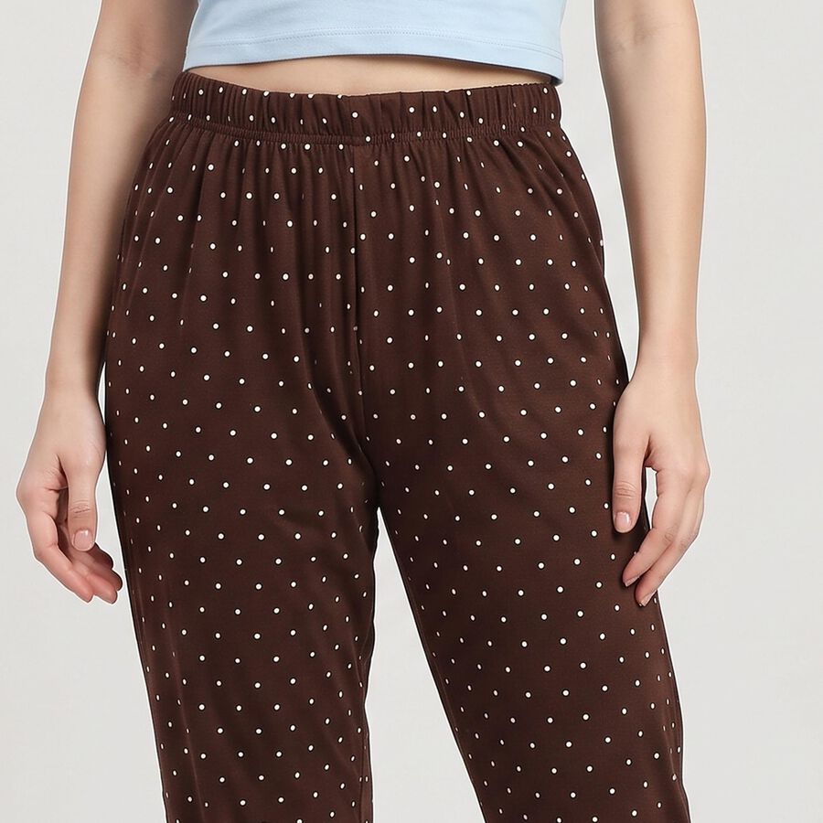 Women's Brown Straight Fit Polka Dot Pyjama, Brown, large