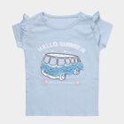 Girls' Light Blue Cotton Round Neck Ruffle Sleeve T-Shirt, Light Blue, small