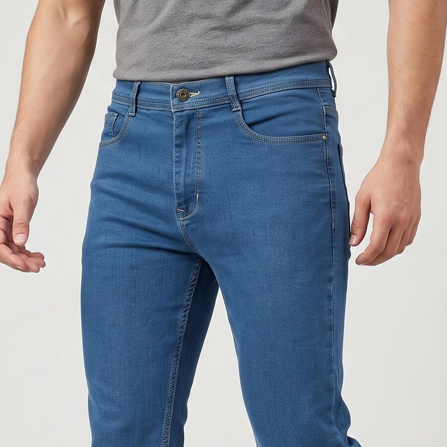 Men's Blue Slim Fit Jeans, मध्यम नीला, large