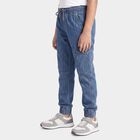 Boys' Blue Relaxed Fit Cargo Jeans, गहरा नीला, small