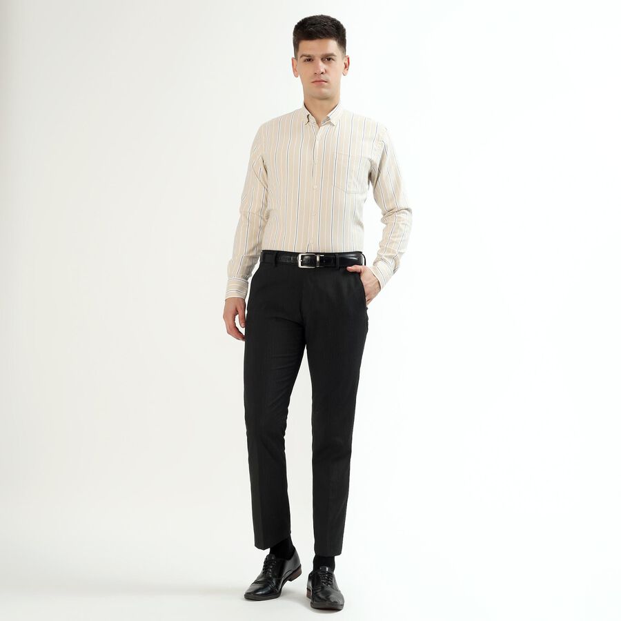 Men's Charcoal Black Slim Fit Pinstriped Formal Trousers, चारकोल, large image number null