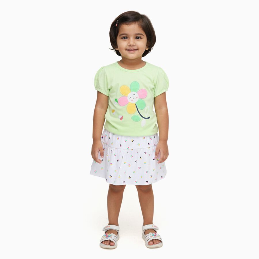 Infants' Pastel Green Cotton Puff Sleeve Top and Printed Skirt Set, Light Green, large