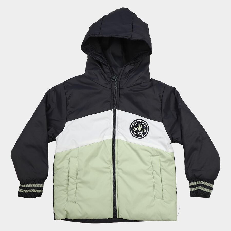 Boys' Navy Blue Hooded Puffer Jacket, नेवी ब्लू, large