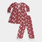 Girls Deep Crimson Red Viscose Floral Printed Kurta and Pant Fusion Set, Wine, small image number null