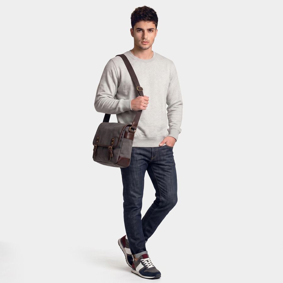 Men's Melange Light Grey Crew Neck Pullover Sweatshirt, Melange Light Grey, large