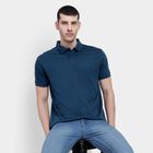 Men's 100% Cotton Collared Half Sleeves T-Shirt , Teal Blue, small