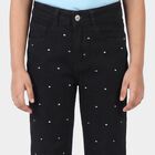 Girls Black Straight Fit Printed Jeans, Black, small