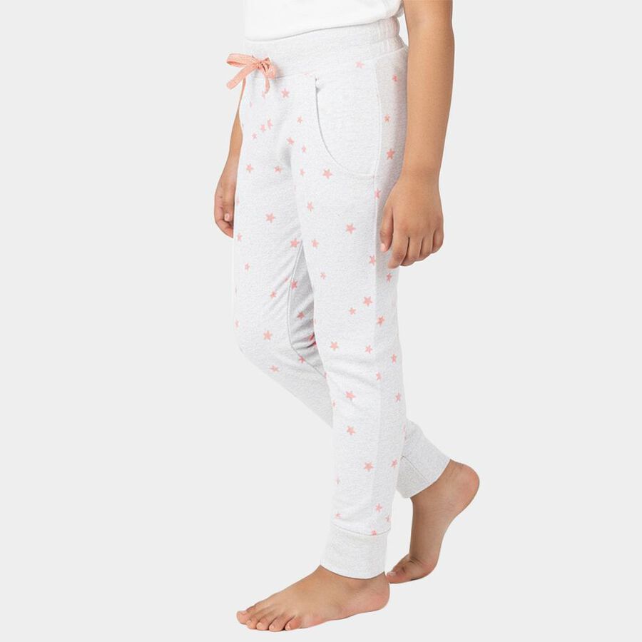 Girls' Light Grey Star Printed Cotton Blend Pyjama, मिश्रित मध्यम ग्रे, large image number null