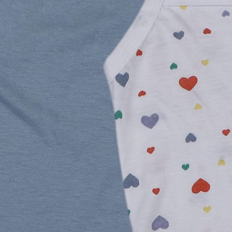 Girls Blue and White Cotton Square Neck Casual Vest, Light Blue, large